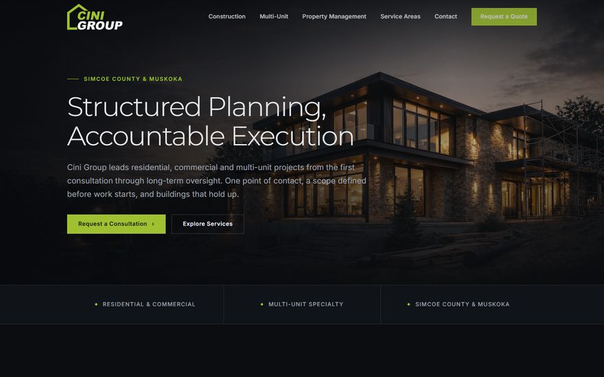 Cini Group website homepage, built by VettaTech