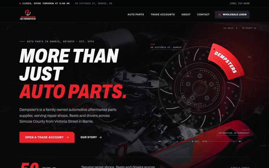 Dempster's Automotive Supplies website homepage, built by VettaTech