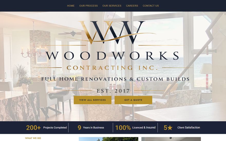 Woodworks Contracting website homepage, built by VettaTech